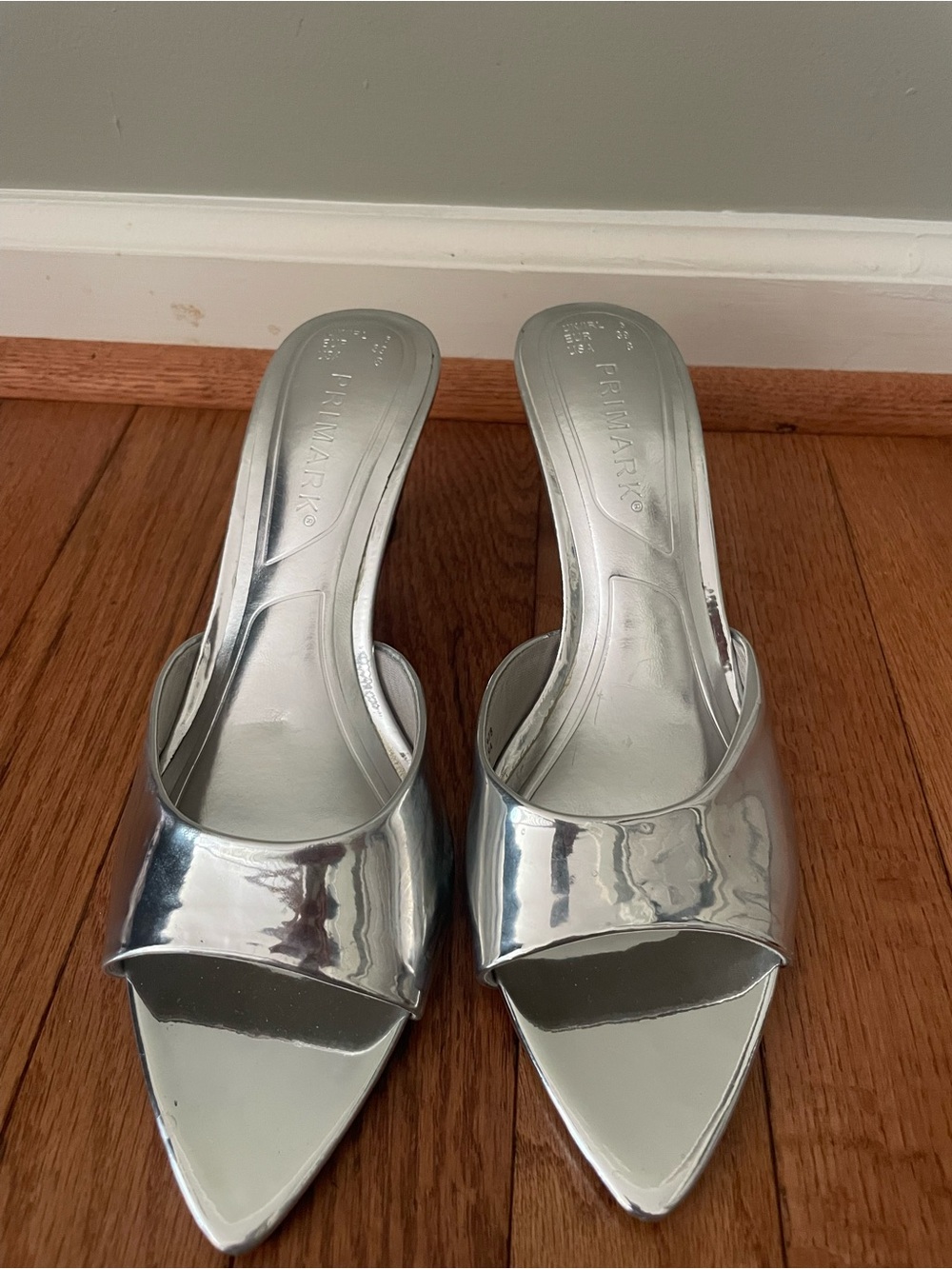 Primark Metallic Silver Pointed Slide Mules